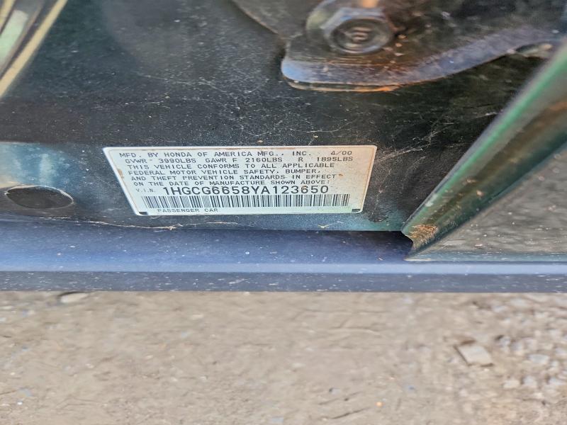 95588735 :رقم المزاد ، 1HGCG6658YA123650 vin ، 2000 Honda Accord مزاد بيع