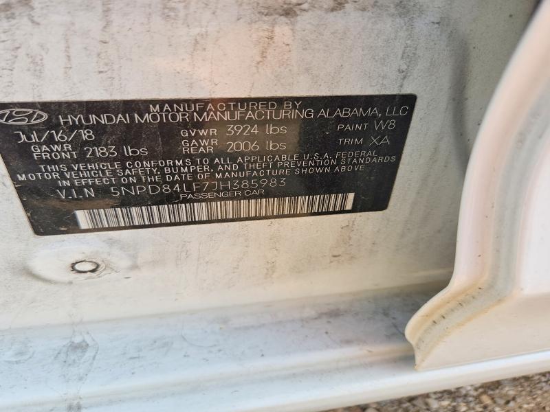 59909216 :رقم المزاد ، 5NPD84LF7JH385983 vin ، 2018 Hyundai Elantra مزاد بيع