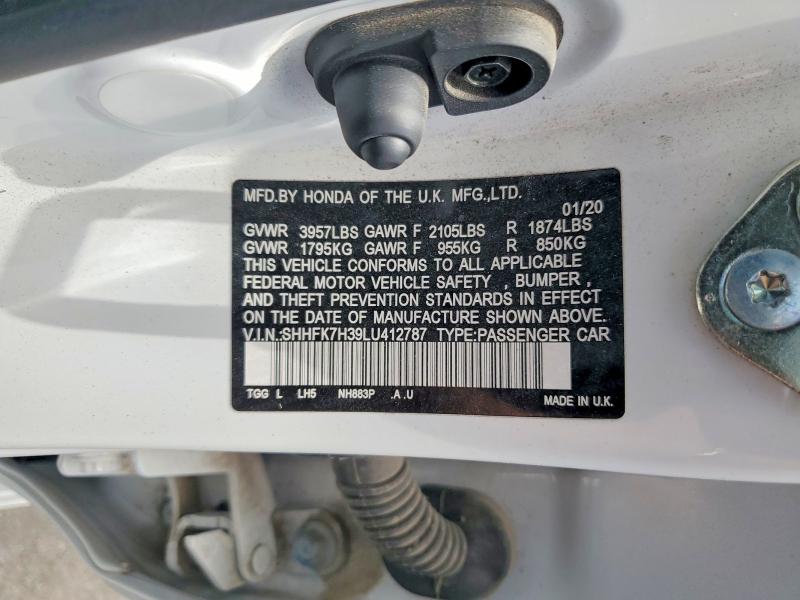 61907896 :رقم المزاد ، SHHFK7H39LU412787 vin ، 2020 Honda Civic مزاد بيع