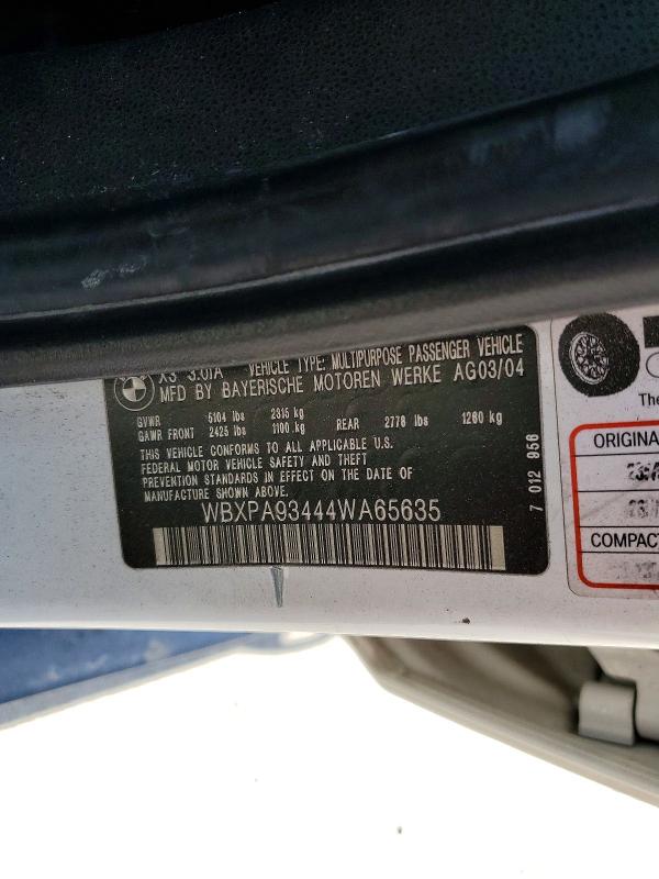 Продаж на аукціоні авто 2004 Bmw X3, vin: WBXPA93444WA65635, номер лоту: 59392916