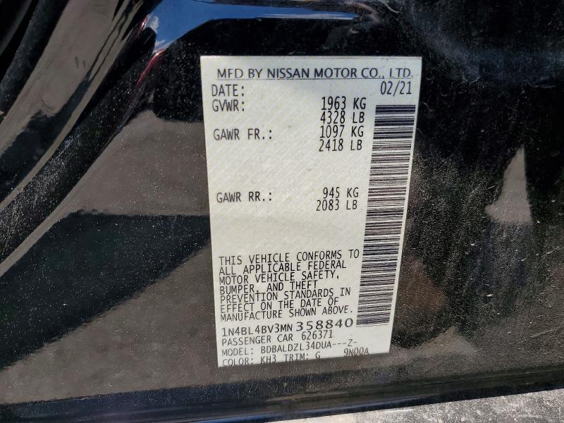 Aukcja sprzedaży 2021 Nissan Altima, vin: 1N4BL4BV3MN358840, numer aukcji: 59787186