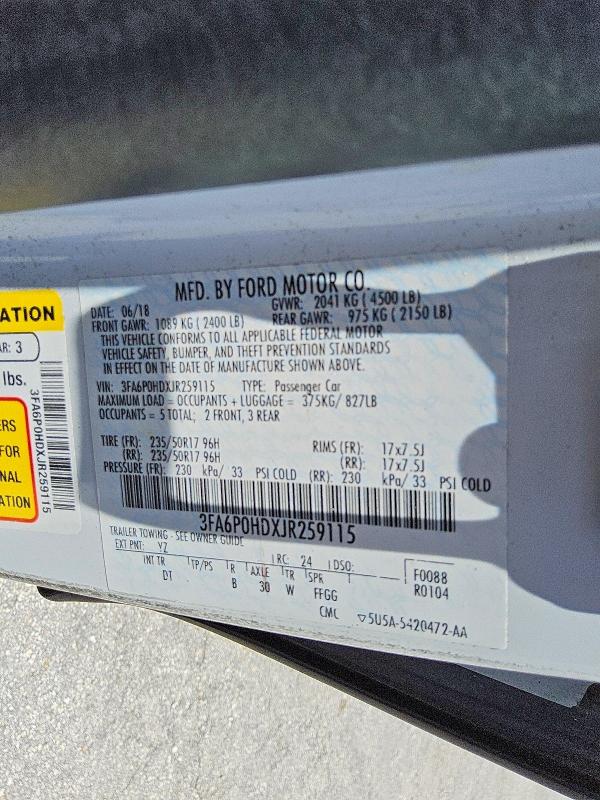 2018 Ford Fusion მანქანა იყიდება აუქციონზე, vin: 3FA6P0HDXJR259115, აუქციონის ნომერი: 61217716