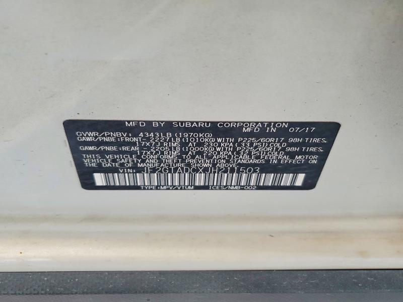Продаж на аукціоні авто 2018 Subaru Crosstrek, vin: JF2GTADCXJH211503, номер лоту: 62278606