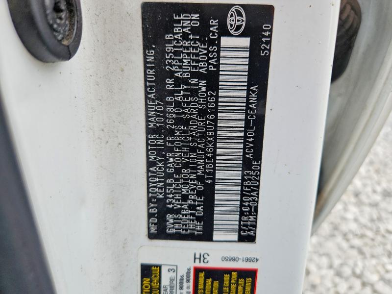 Продаж на аукціоні авто 2008 Toyota Camry, vin: 4T1BE46KX8U761662, номер лоту: 60274196