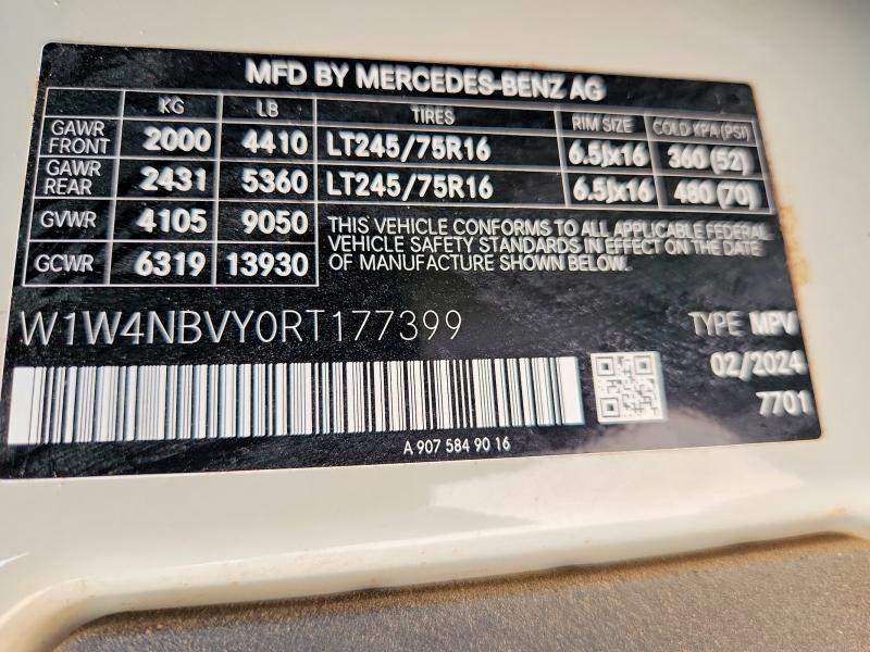 Продаж на аукціоні авто 2024 Mercedes-benz Sprinter, vin: W1W4NBVY0RT177399, номер лоту: 59858296