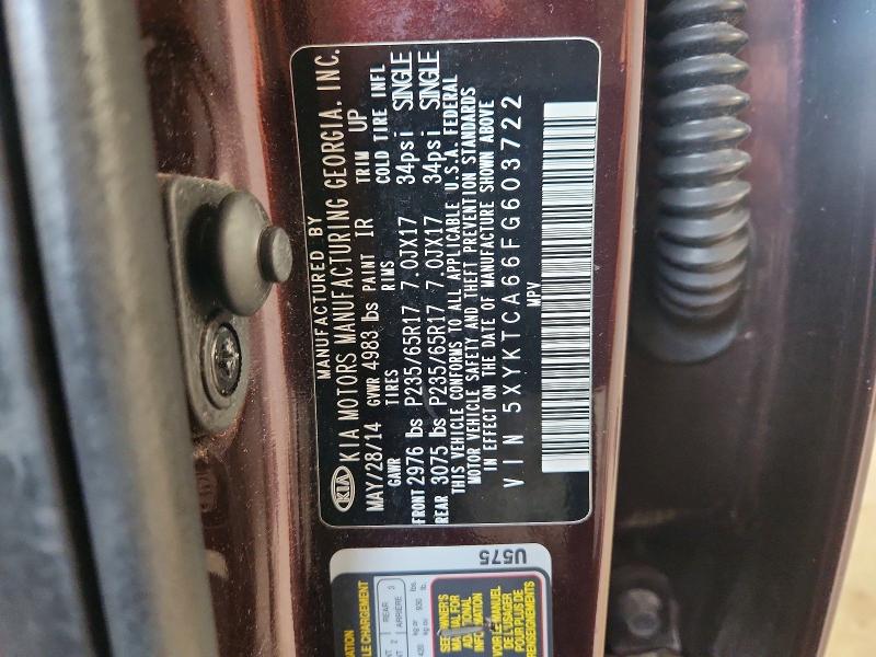 2015 Kia Sorento მანქანა იყიდება აუქციონზე, vin: 5XYKTCA66FG603722, აუქციონის ნომერი: 59149966