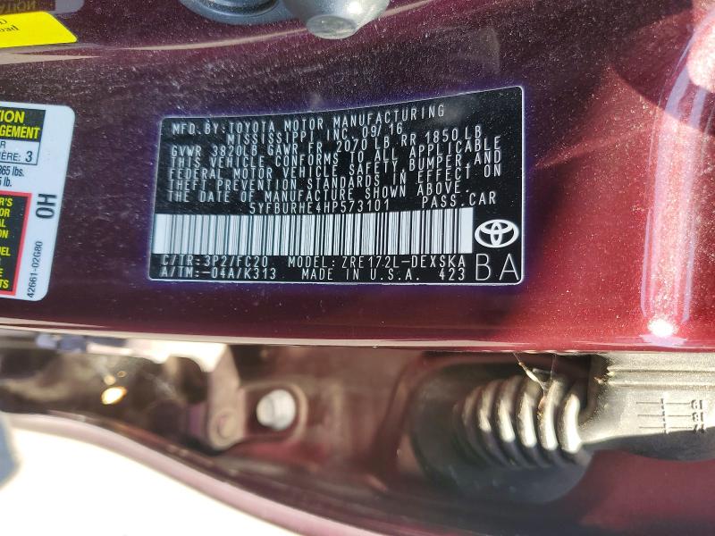 Продажа на аукционе авто 2017 Toyota Corolla, vin: 5YFBURHE4HP573101, номер лота: 60983456