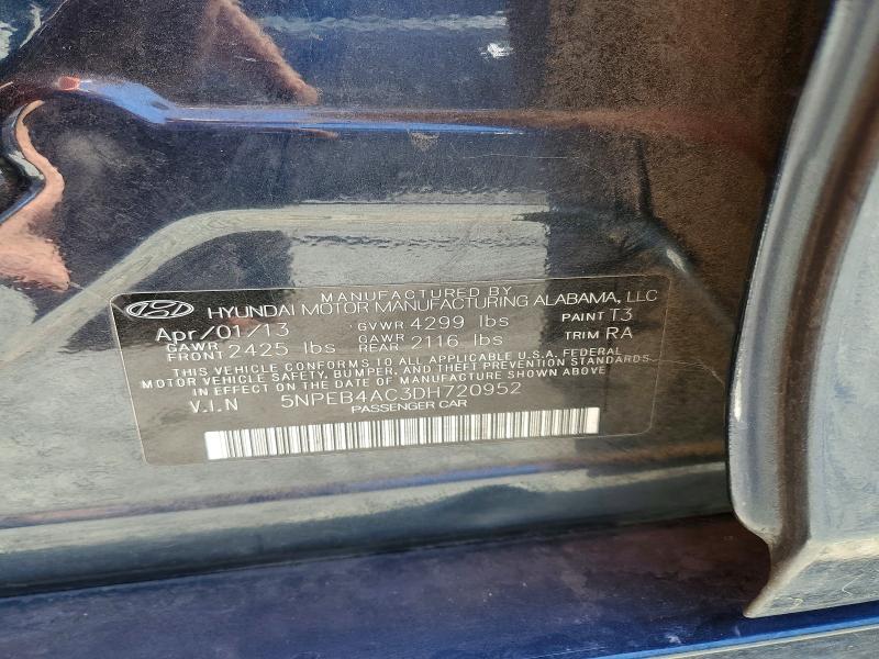 Auction sale of the 2013 Hyundai Sonata, vin: 5NPEB4AC3DH720952, lot number: 62524896