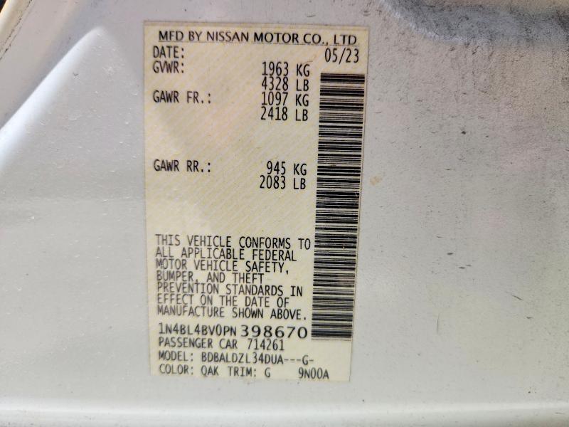 Продажа на аукционе авто 2023 Nissan Altima, vin: 1N4BL4BV0PN398670, номер лота: 60162366