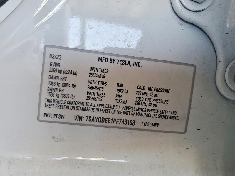 Aukcja sprzedaży 2023 Tesla Model Y, vin: 7SAYGDEE1PF743193, numer aukcji: 62496576
