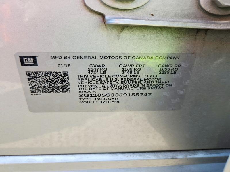2018 Chevrolet Impala მანქანა იყიდება აუქციონზე, vin: 2G1105S33J9155747, აუქციონის ნომერი: 60659586