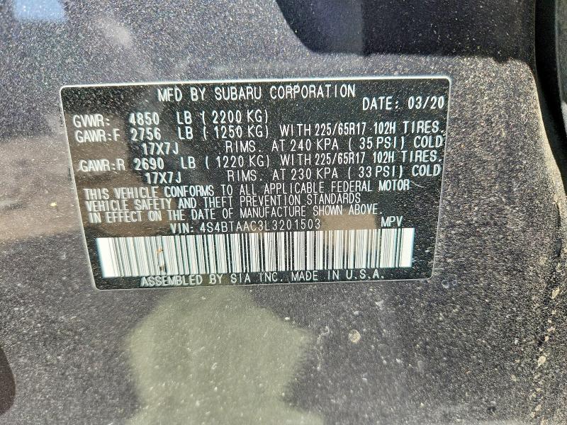Продажа на аукционе авто 2020 Subaru Outback, vin: 4S4BTAAC3L3201503, номер лота: 62048016