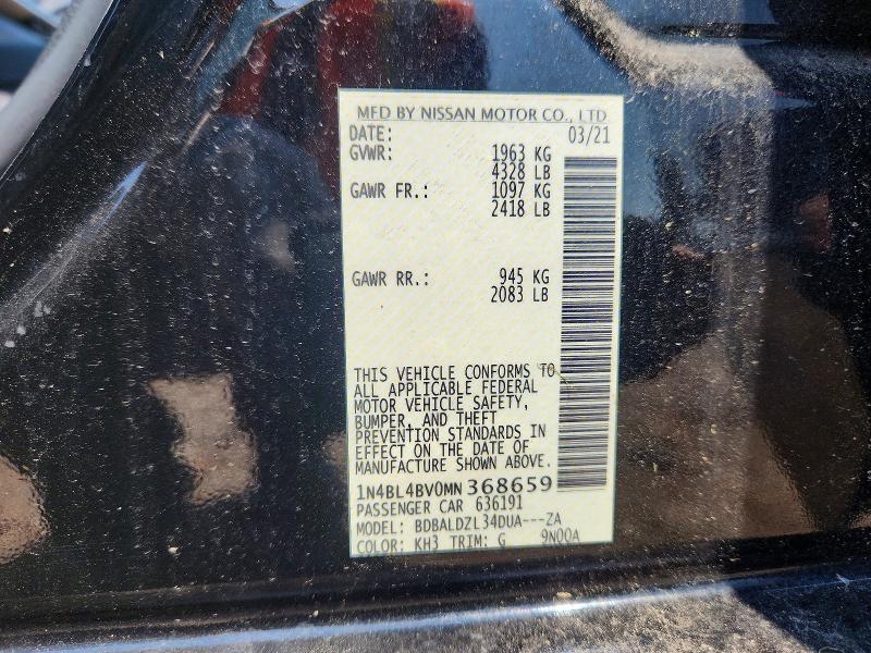 62583796 :رقم المزاد ، 1N4BL4BV0MN368659 vin ، 2021 Nissan Altima مزاد بيع