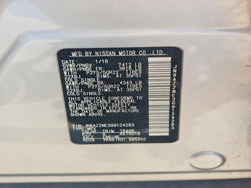 Продаж на аукціоні авто 2016 Infiniti Qx80, vin: JN8AZ2NE3G9124283, номер лоту: 62547846