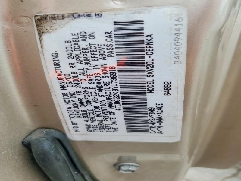 60018686 :رقم المزاد ، 4T1BG22K9YU736918 vin ، 2000 Toyota Camry مزاد بيع