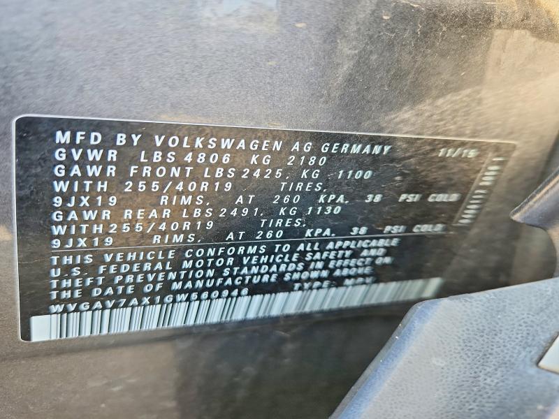 62909706 :رقم المزاد ، WVGAV7AX1GW560946 vin ، 2016 Volkswagen Tiguan مزاد بيع