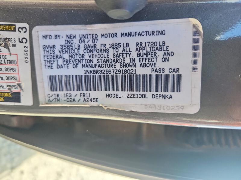 2007 Toyota Corolla მანქანა იყიდება აუქციონზე, vin: 1NXBR32E67Z918021, აუქციონის ნომერი: 63197886