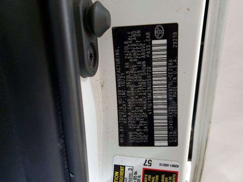 2022 Toyota Camry მანქანა იყიდება აუქციონზე, vin: 4T1G11BK2NU050720, აუქციონის ნომერი: 61530846