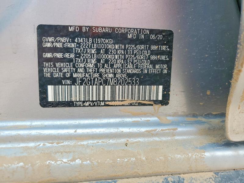 62689486 :رقم المزاد ، JF2GTAPC7M8202533 vin ، 2021 Subaru Crosstrek مزاد بيع