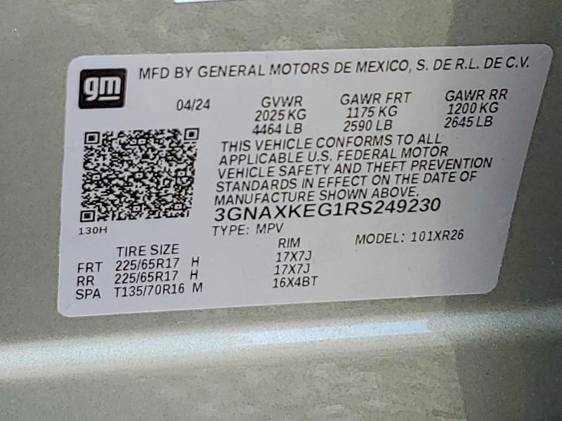 2024 Chevrolet Equinox მანქანა იყიდება აუქციონზე, vin: 3GNAXKEG1RS249230, აუქციონის ნომერი: 61791806