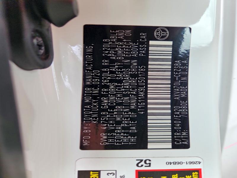 62435696 :رقم المزاد ، 4T1G11AK9LU501785 vin ، 2020 Toyota Camry مزاد بيع