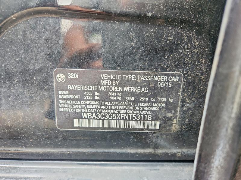 2015 Bmw 320 მანქანა იყიდება აუქციონზე, vin: WBA3C3G5XFNT53118, აუქციონის ნომერი: 62227696