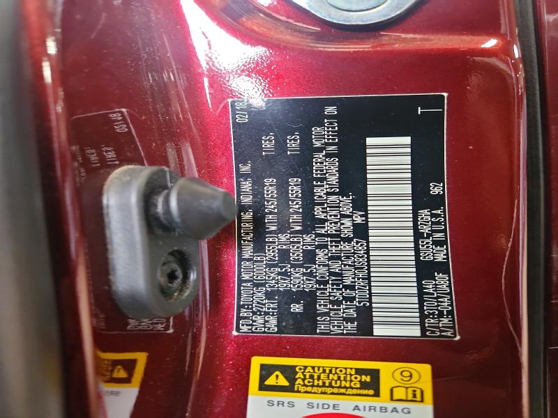 61382656 :رقم المزاد ، 5TDDZRFH0JS834857 vin ، 2018 Toyota Highlander مزاد بيع