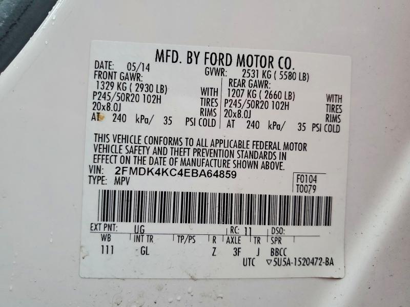Продажа на аукционе авто 2014 Ford Edge, vin: 2FMDK4KC4EBA64859, номер лота: 58924396