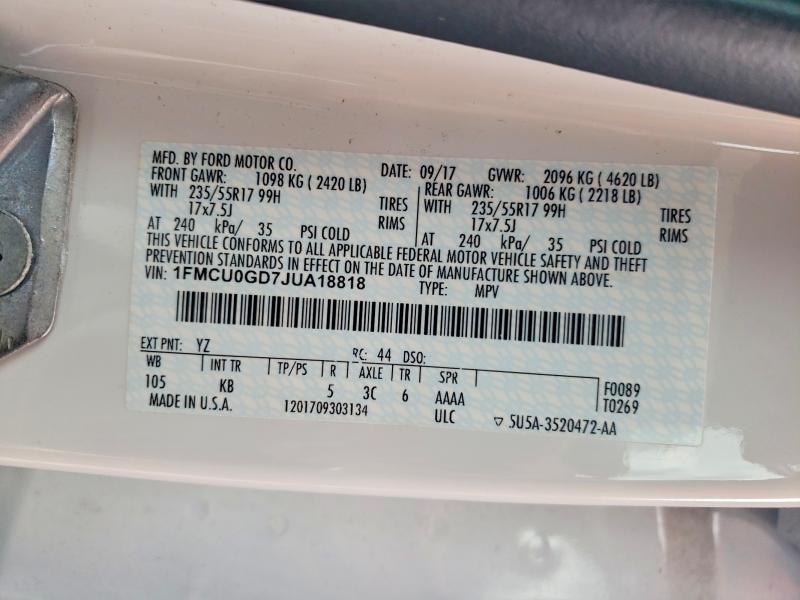Aukcja sprzedaży 2018 Ford Escape, vin: 1FMCU0GD7JUA18818, numer aukcji: 62570626