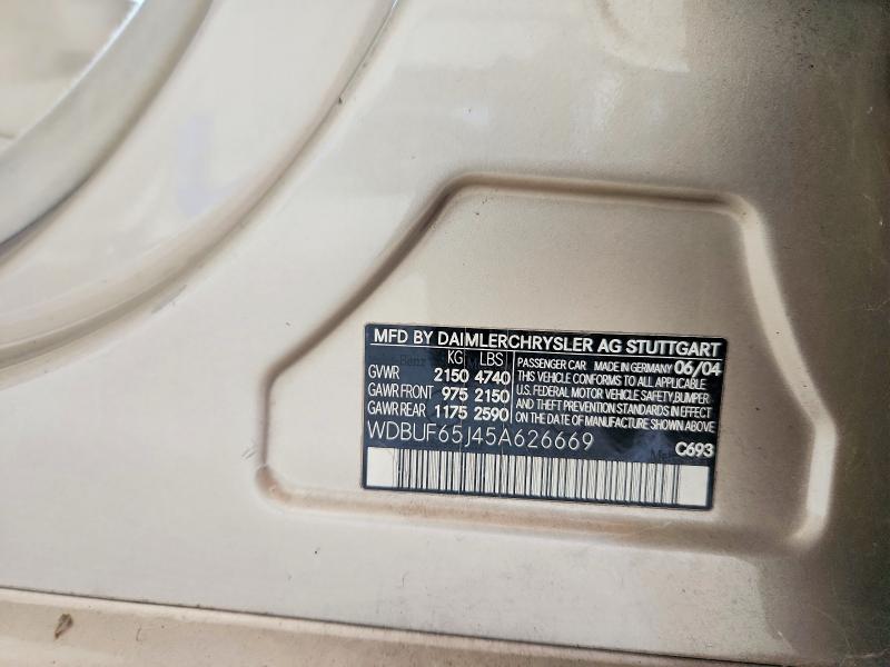 60885116 :رقم المزاد ، WDBUF65J45A626669 vin ، 2005 Mercedes-benz E مزاد بيع