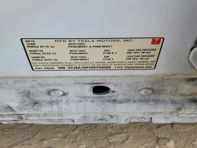 Продажа на аукционе авто 2013 Tesla Model S, vin: 5YJSA1DP2DFP20586, номер лота: 59993876
