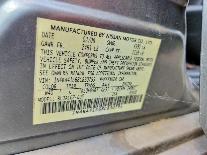 2008 Nissan Maxima მანქანა იყიდება აუქციონზე, vin: 1N4BA41E68C830795, აუქციონის ნომერი: 61810996