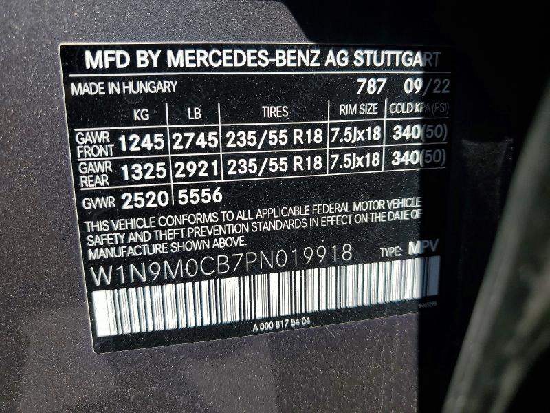 Продажа на аукционе авто 2023 Mercedes-benz Eqb, vin: W1N9M0CB7PN019918, номер лота: 60087086