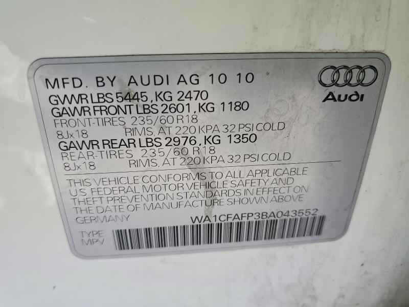 2011 Audi Q5 მანქანა იყიდება აუქციონზე, vin: WA1CFAFP3BA043552, აუქციონის ნომერი: 59379116