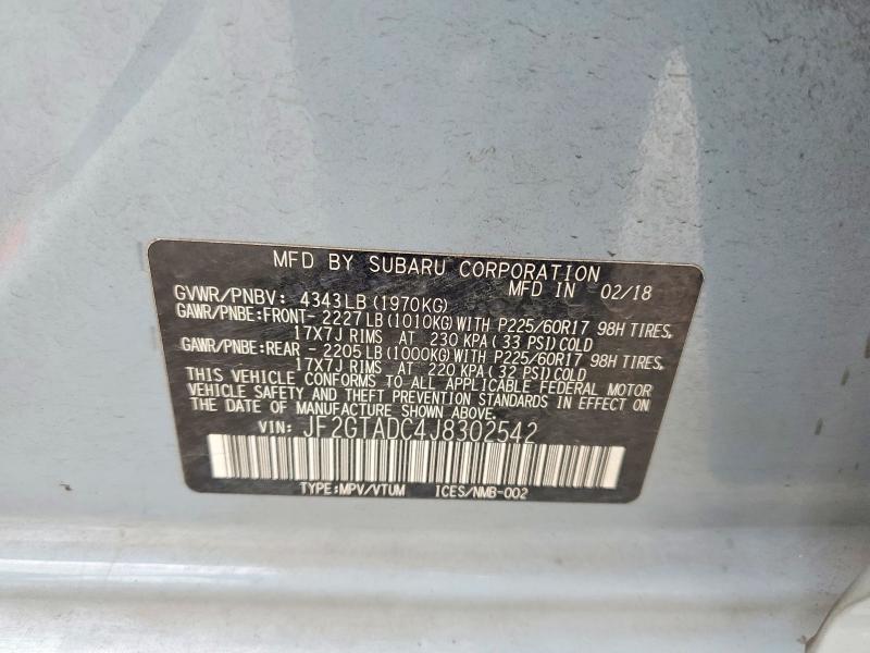 Aukcja sprzedaży 2018 Subaru Crosstrek, vin: JF2GTADC4J8302542, numer aukcji: 59091256