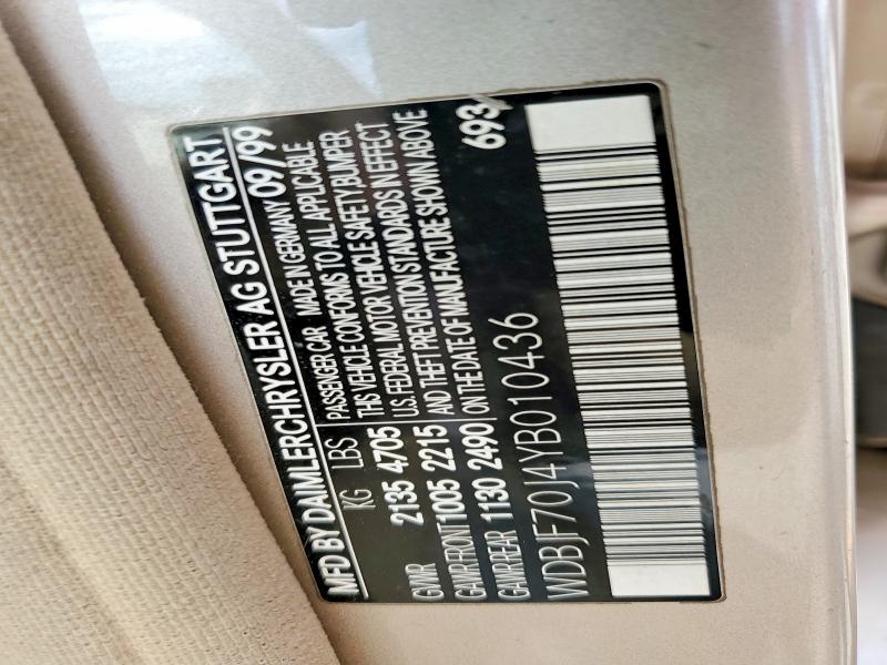 60599206 :رقم المزاد ، WDBJF70J4YB010436 vin ، 2000 Mercedes-benz E مزاد بيع