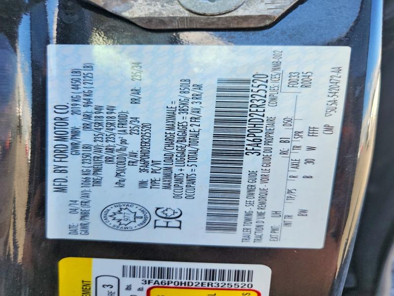 Продаж на аукціоні авто 2014 Ford Fusion, vin: 3FA6P0HD2ER325520, номер лоту: 62437526