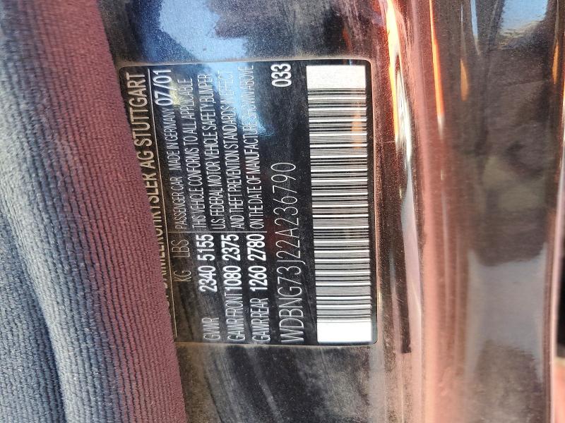 2002 Mercedes-benz S მანქანა იყიდება აუქციონზე, vin: WDBNG73J22A236790, აუქციონის ნომერი: 60826296