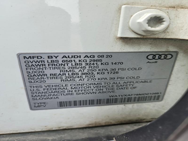 Aukcja sprzedaży 2021 Audi Q7, vin: WA1VXAF76MD010651, numer aukcji: 61727246