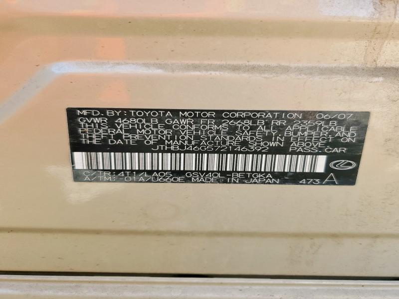 60657646 :رقم المزاد ، JTHBJ46G572146392 vin ، 2007 Lexus Es مزاد بيع