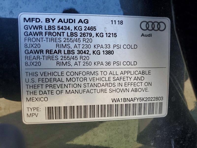 Продажа на аукционе авто 2019 Audi Q5, vin: WA1BNAFY5K2022803, номер лота: 59884116