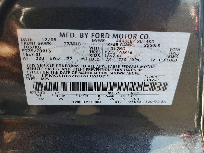 2009 Ford Escape მანქანა იყიდება აუქციონზე, vin: 1FMCU03769KB28671, აუქციონის ნომერი: 62631456
