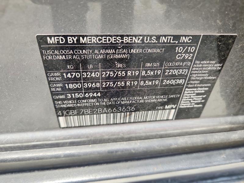2011 Mercedes-benz Gl მანქანა იყიდება აუქციონზე, vin: 4JGBF7BE2BA663636, აუქციონის ნომერი: 60956666