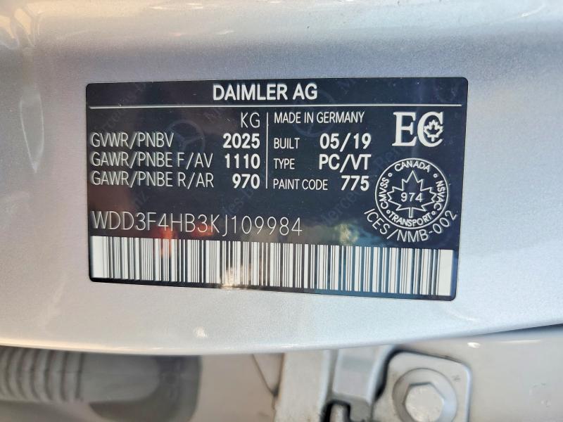 59645756 :رقم المزاد ، WDD3F4HB3KJ109984 vin ، 2019 Mercedes-benz A مزاد بيع