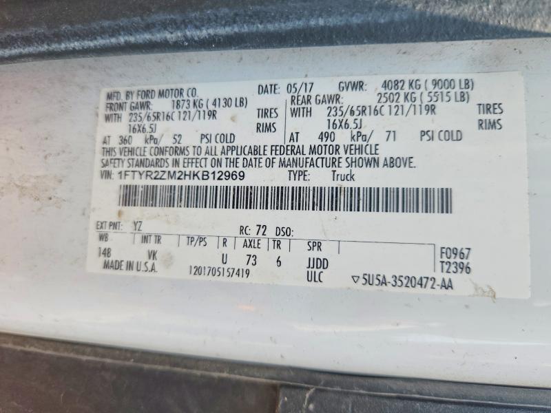 2017 Ford Transit მანქანა იყიდება აუქციონზე, vin: 1FTYR2ZM2HKB12969, აუქციონის ნომერი: 56307146