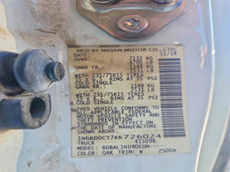2019 Nissan Frontier მანქანა იყიდება აუქციონზე, vin: 1N6BD0CT7KN726024, აუქციონის ნომერი: 62616176