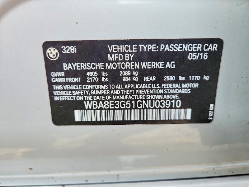 Продаж на аукціоні авто 2016 Bmw 328, vin: WBA8E3G51GNU03910, номер лоту: 61156226