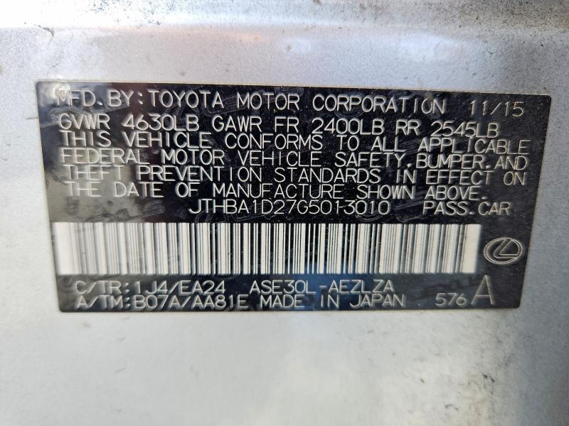 2016 Lexus Is მანქანა იყიდება აუქციონზე, vin: JTHBA1D27G5013010, აუქციონის ნომერი: 61728076