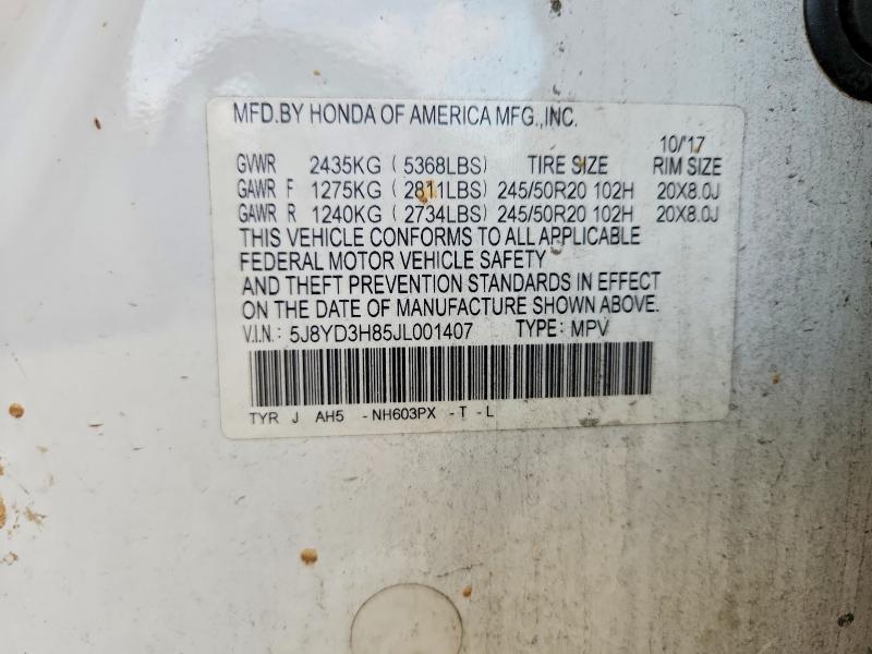2018 Acura Mdx მანქანა იყიდება აუქციონზე, vin: 5J8YD3H85JL001407, აუქციონის ნომერი: 59270216