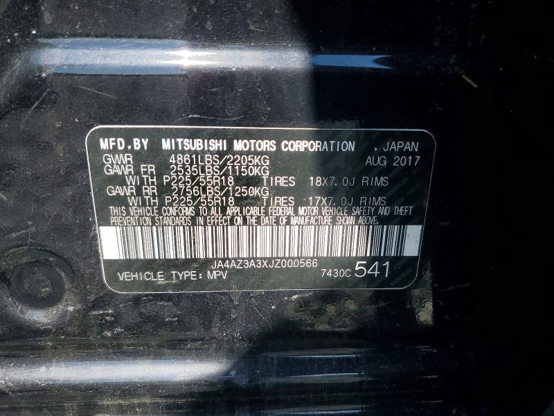 60451926 :رقم المزاد ، JA4AZ3A3XJZ000566 vin ، 2018 Mitsubishi Outlander مزاد بيع